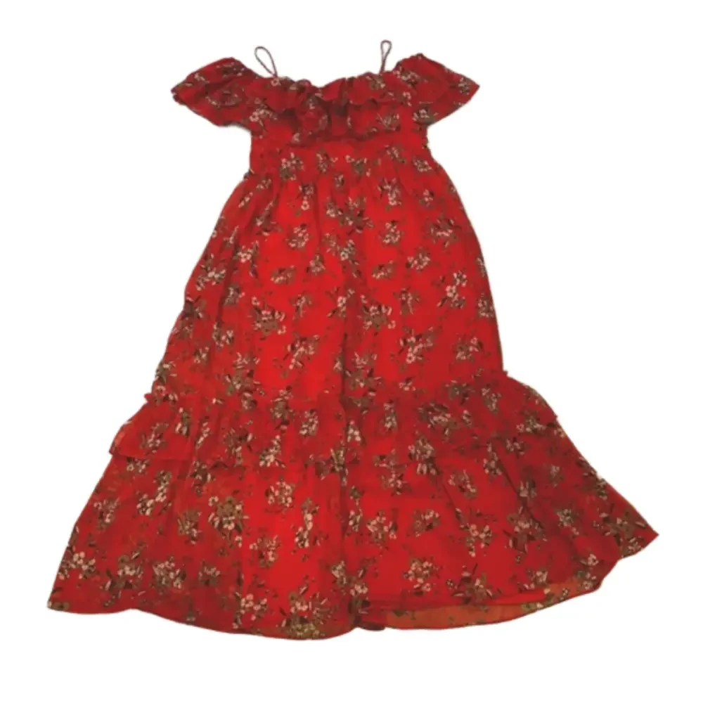 ZARA Red Floral Off The Shoulder Ruffled Tiered Chiffon Midi Dress Size XS - Picture 5 of 17